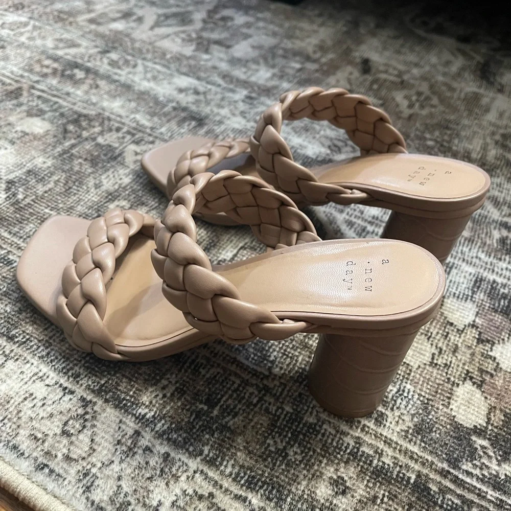 Leather braided mule sandal heels nude 6.5 - Picture 5 of 8